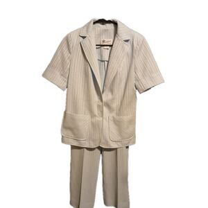 Donovan Galvani Dallas 2Pc Pant Suit Womens 8 Pale Blue/white 70s Vtg. Fall A25
